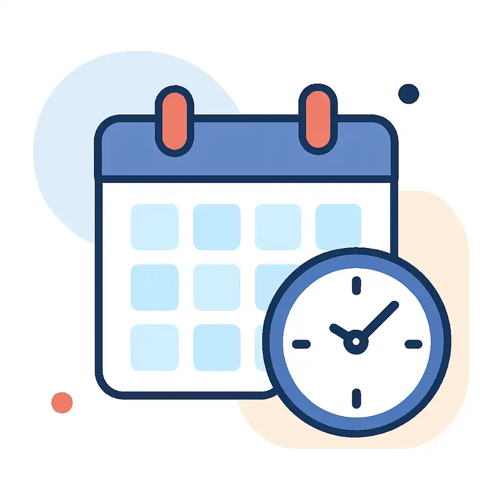 Calendar with clock: 92 Game timing and schedule visual